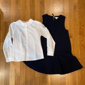 J Crew girls navy dress and white French Toast blouse.